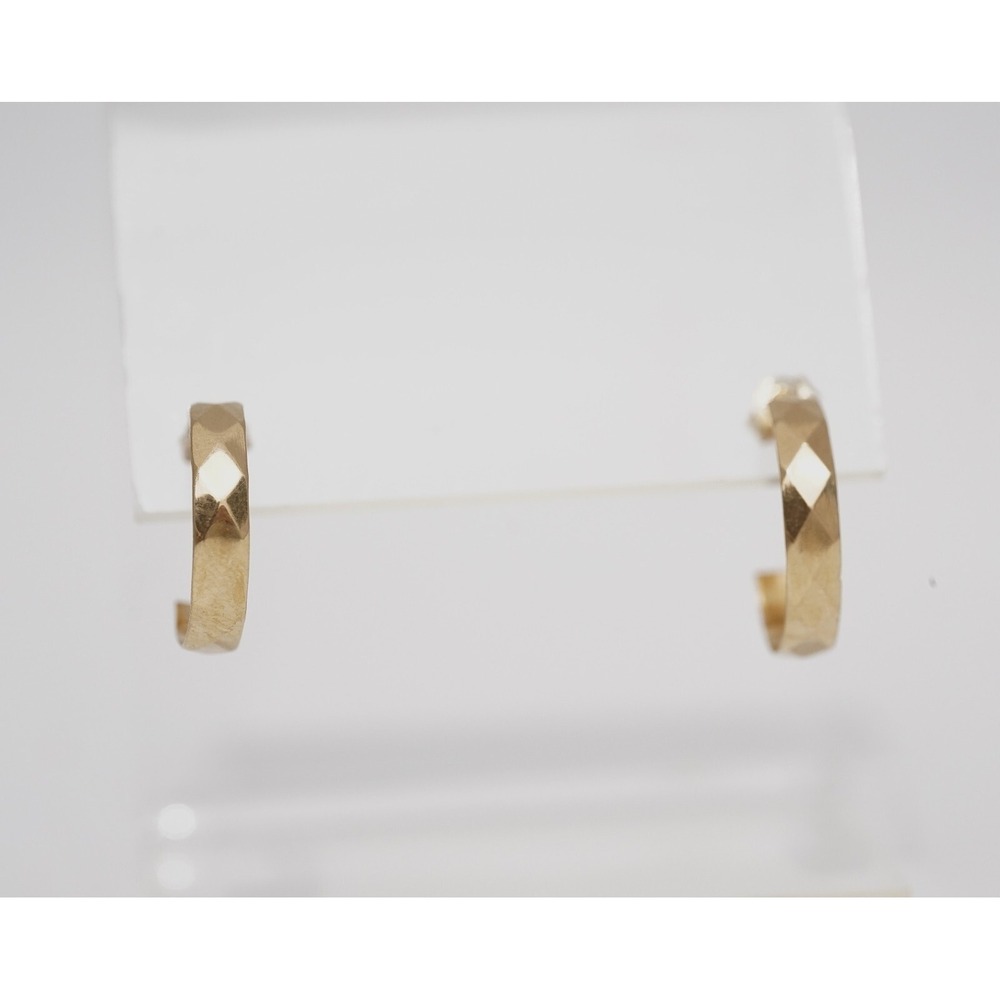 Vintage 14k Solid Yellow Gold Hoop Textured Diamond Triangle Pattern Earrings - Picture 6 of 7